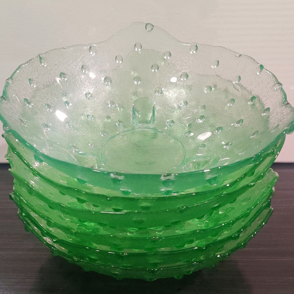 Anchor Hocking Bowl VTG MCM Emerald Green Hobnail 3 Footed Glass Berry Dish 1955